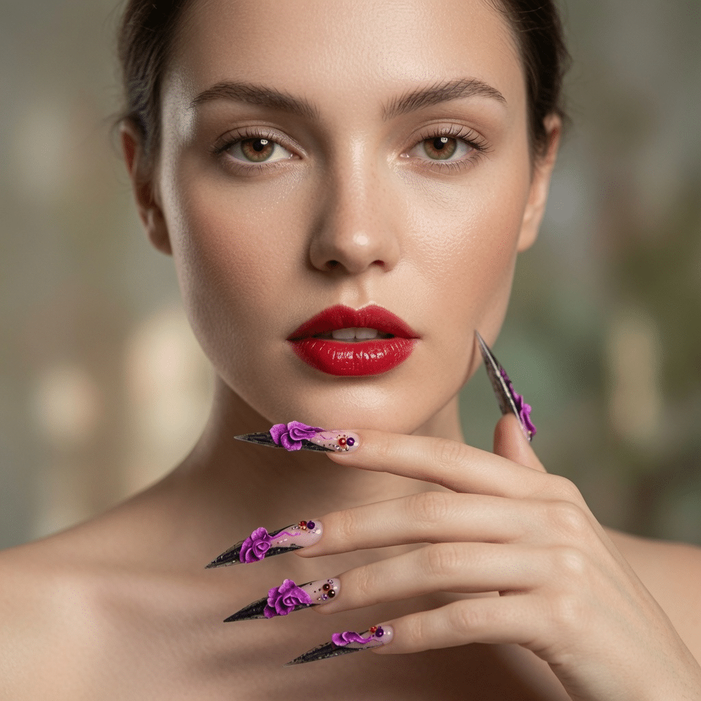 Emma Blake portrait with elegant makeup and artistic manicure details