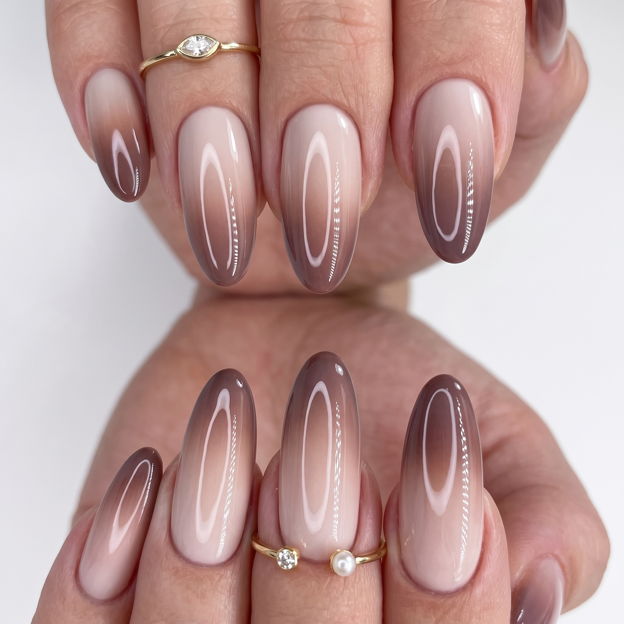 Glossy chrome nail techniques with reflective almond manicure finish