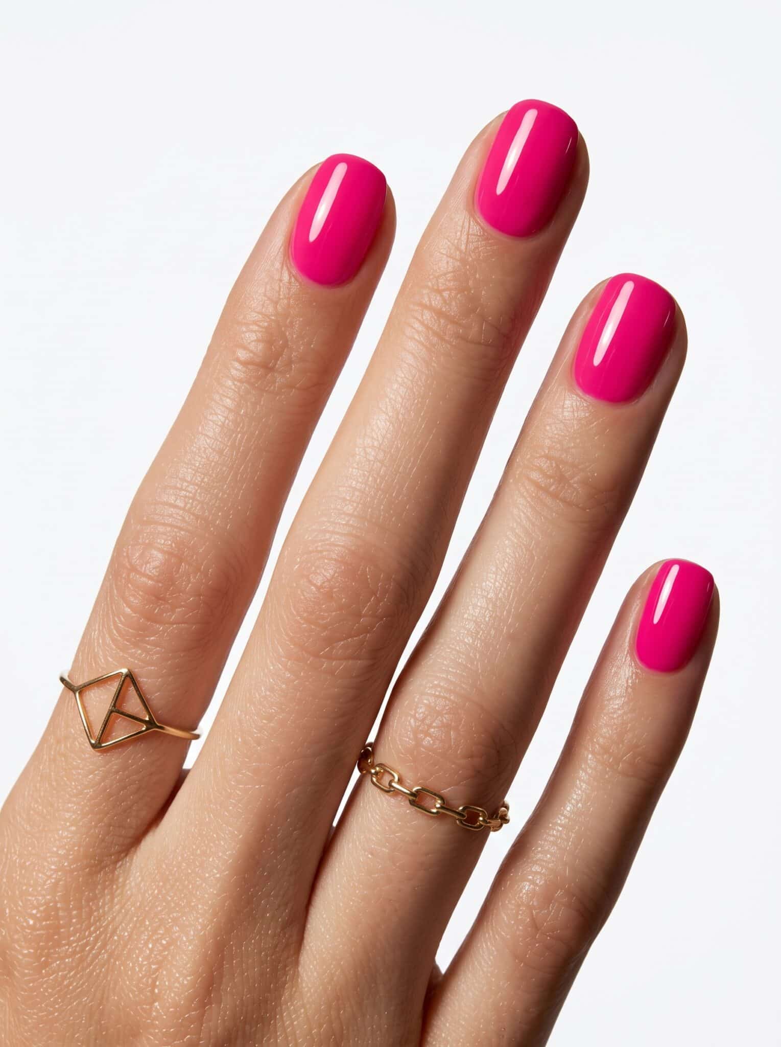 Natural short nails with a light pink gel polish finish
