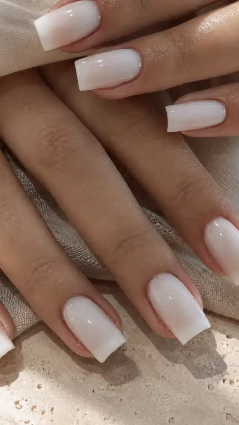 Short Square Milky White Nails: 8 Clean-Girl Ideas 14 Short square milky white nails with a clean glossy finish