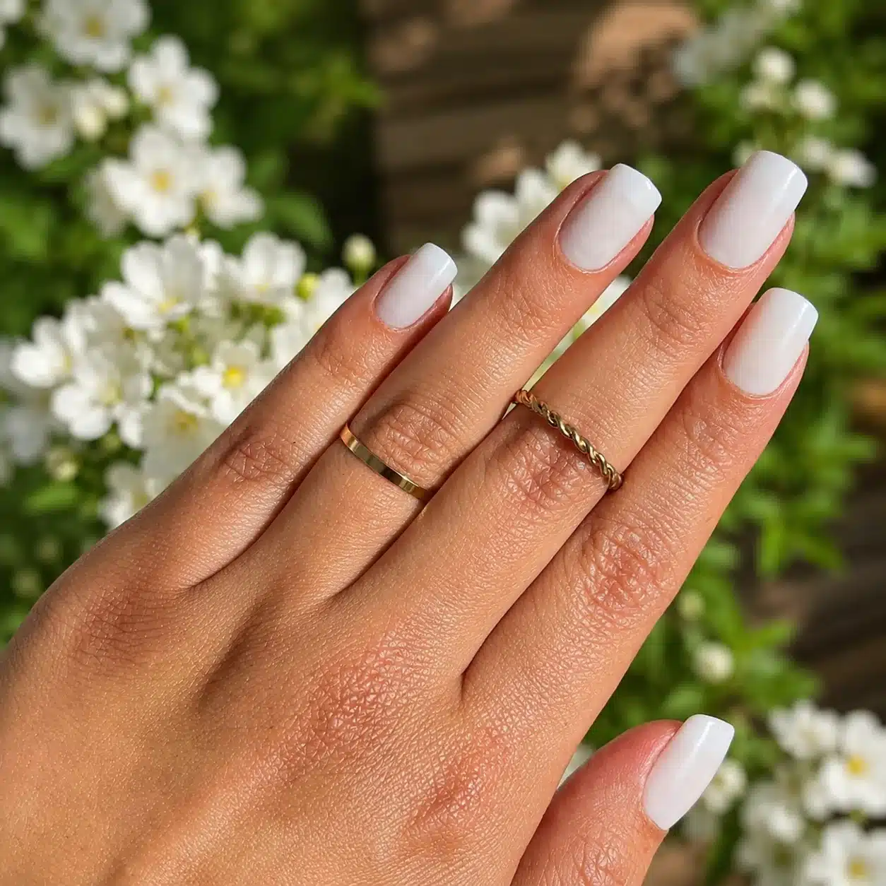 Short Square Milky White Nails: 8 Clean-Girl Ideas 3 Sheer short square milky white nails outdoors