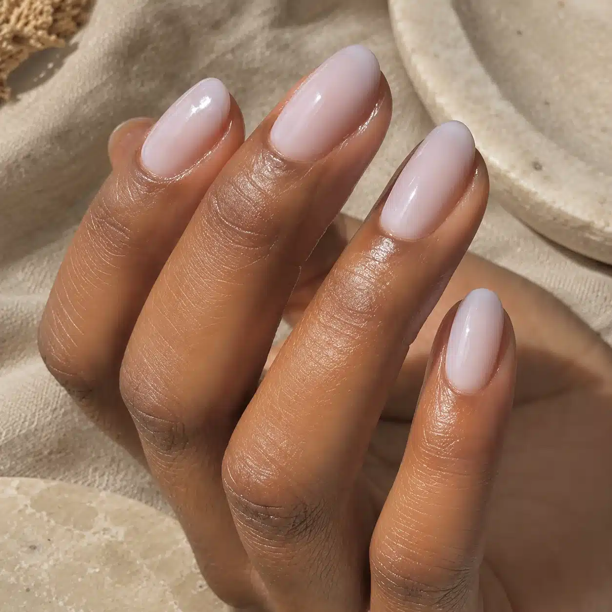 Milky White Gel Nails: 8 Soft, Glossy Manicure Ideas 8 Milky white gel nails on deep skin