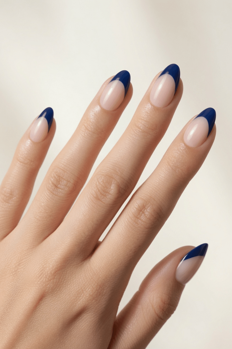 almond french tip nails