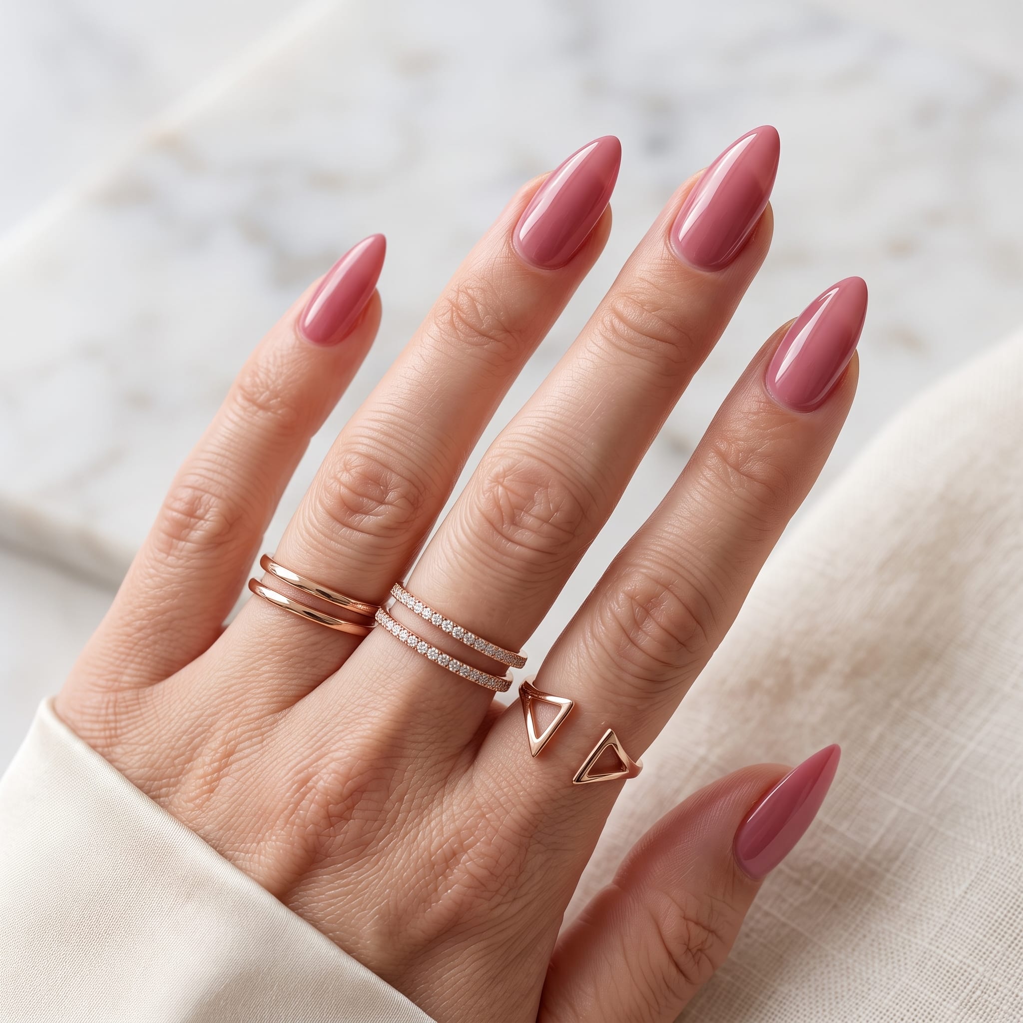 Aqua pink nail polish manicure with floral accent nails and glossy pink details