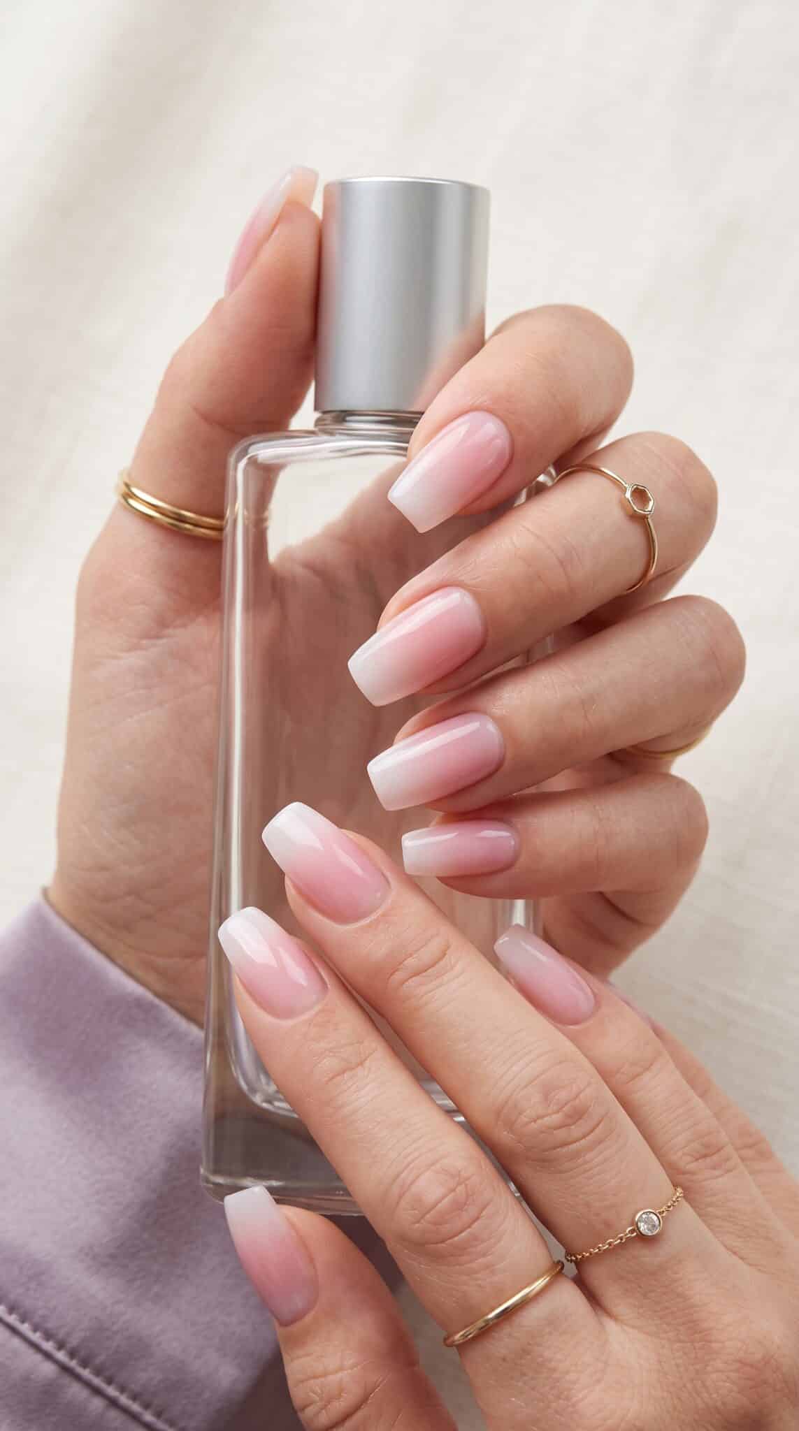 Aqua and pink accent nails with floral details and a glossy manicure finish