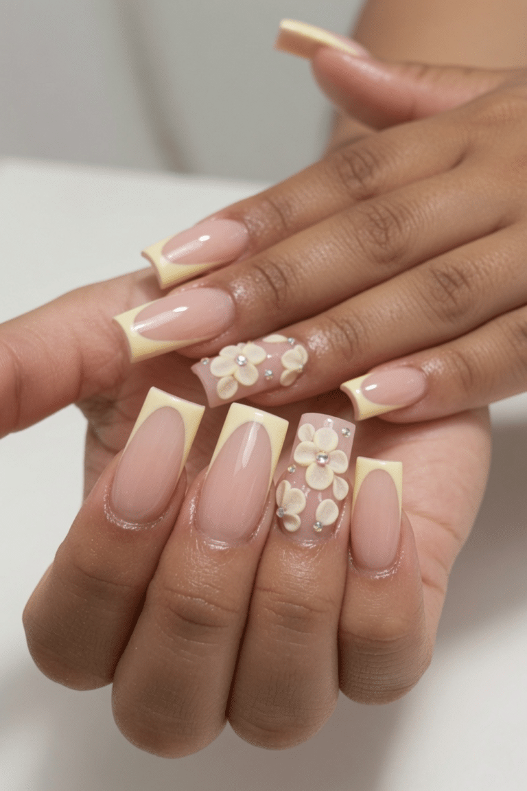 butter yellow nails with design