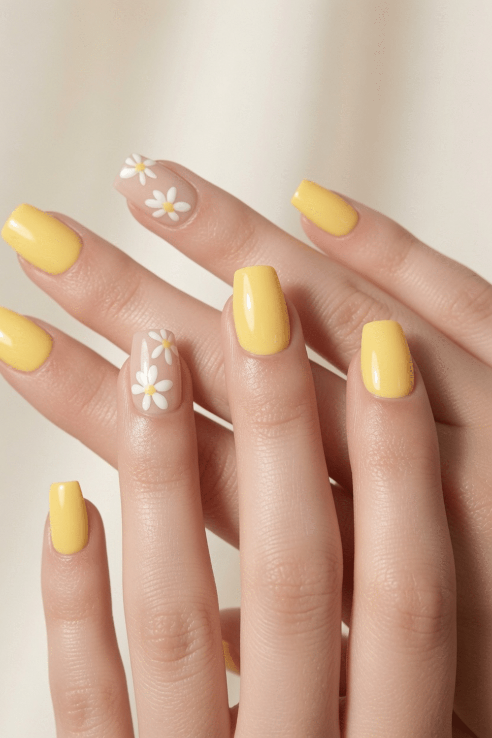 butter yellow nails with design