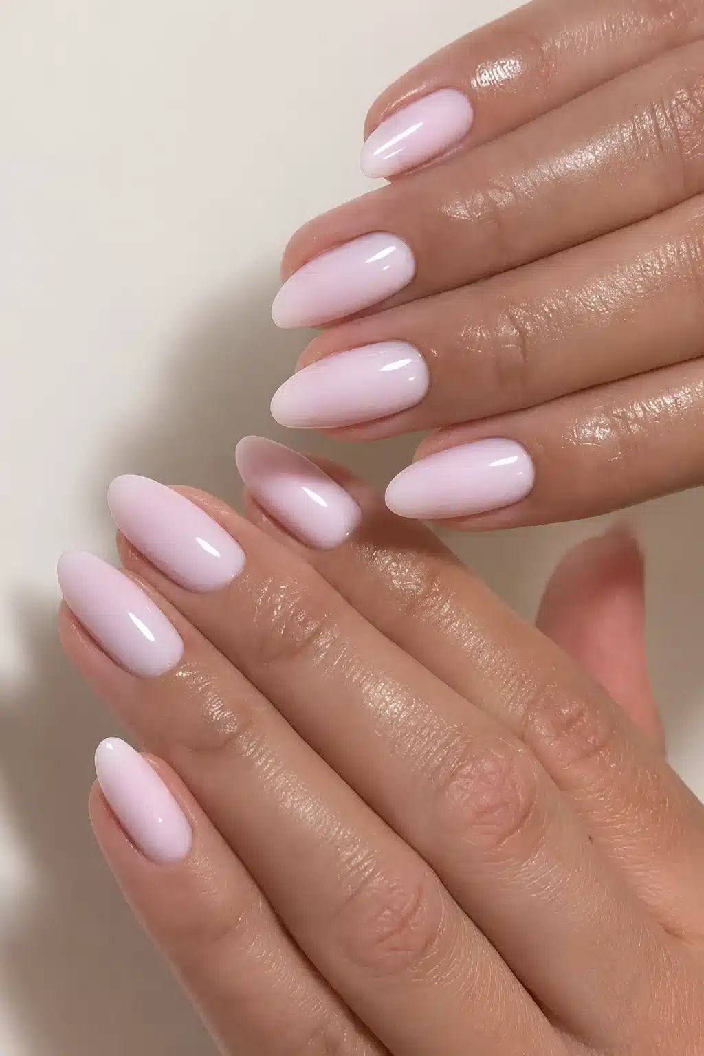 Classic milky pink almond manicure