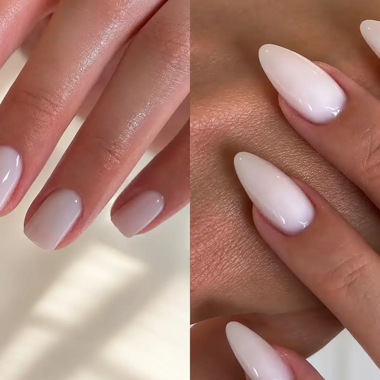 Milky White Nails With Glitter: 10 Soft, Sparkly Manicures 2 Classic glossy milky white nails
