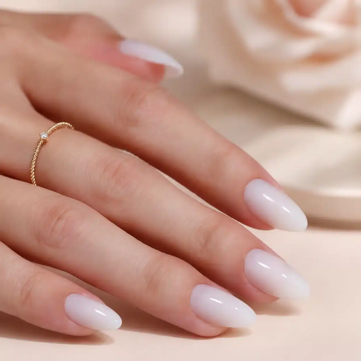 Milky White Almond Nails: 9 Clean-Girl Looks 2 Classic sheer milky white almond nails