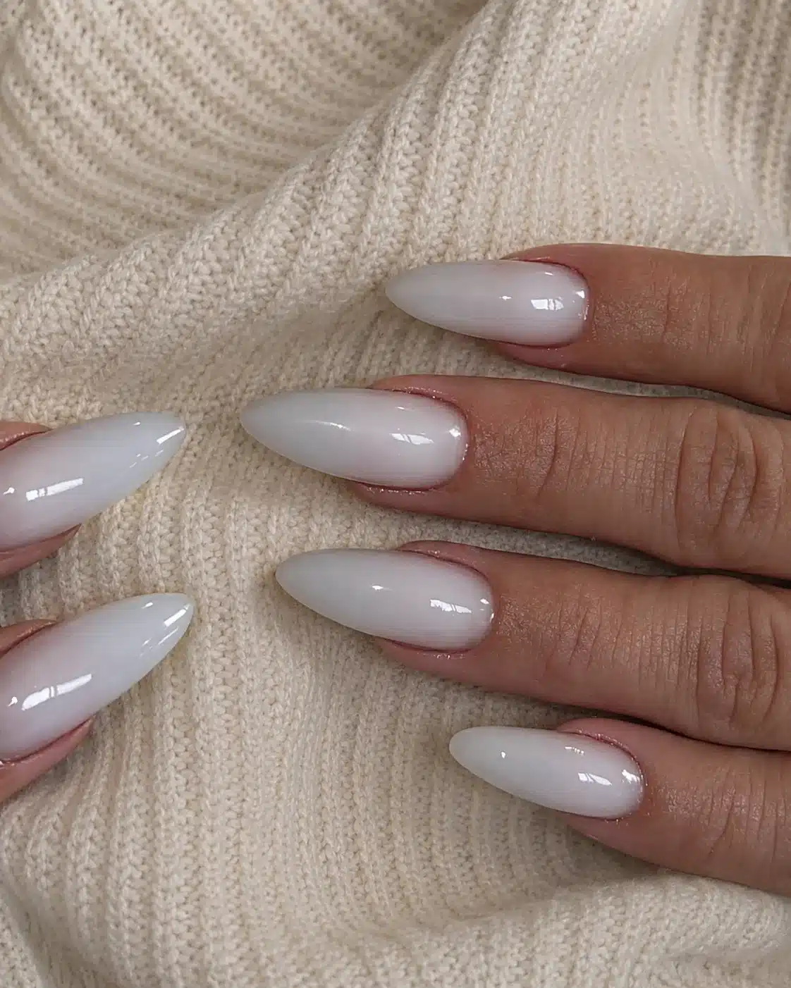 Milky White Acrylic Nails: 10 Ideas for Every Manicure Vibe 7 Cool toned milky white acrylic almond nails