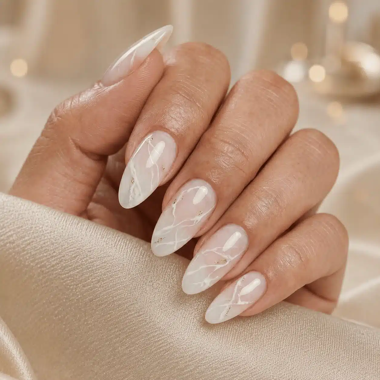 Milky White Acrylic Nails: 10 Ideas for Every Manicure Vibe 10 Marbled milky white acrylic nails with creamy swirls