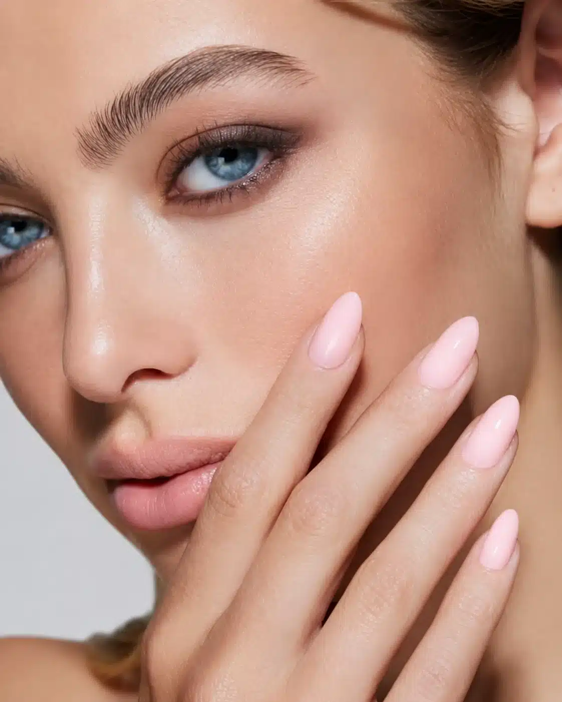 Editorial milky pink almond manicure