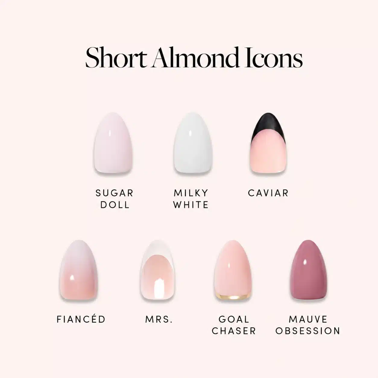 Milky pink almond nail shade chart