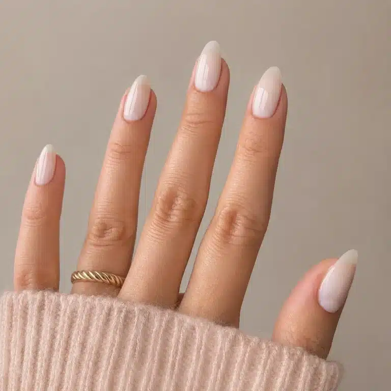 Milky White Almond Nails: 9 Clean-Girl Looks 14 Milky white almond nails with a clean glossy finish
