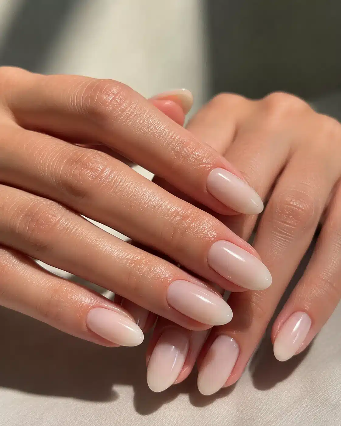 Milky White Chrome Nails: Pearl, Glazed & Soft White Ideas 4 Short glossy milky white chrome nails with soft reflection