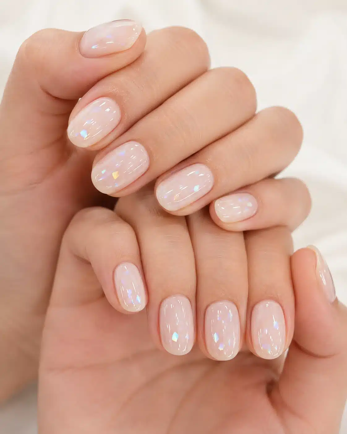 Milky White Chrome Nails: Pearl, Glazed & Soft White Ideas 8 Soft square milky white chrome nails with luminous finish