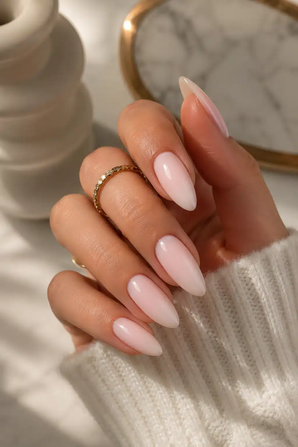Milky White Nail Designs: Soft Chrome, French, Glitter & Almond Ideas 8 Short milky white nail designs with glossy natural finish