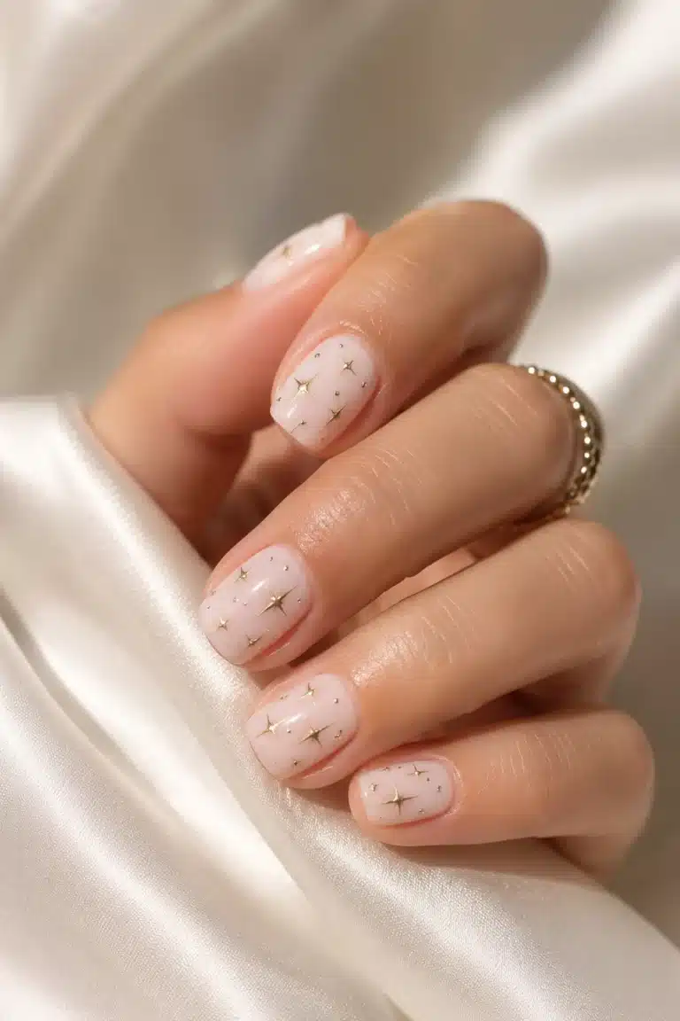 Milky White Nail Designs: Soft Chrome, French, Glitter & Almond Ideas 13 Milky white nail designs on soft almond nails with glossy quiet luxury finish