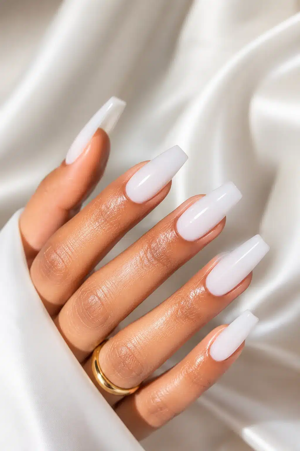 Milky White Nail Designs: Soft Chrome, French, Glitter & Almond Ideas 5 Milky white square nails with soft French tip design