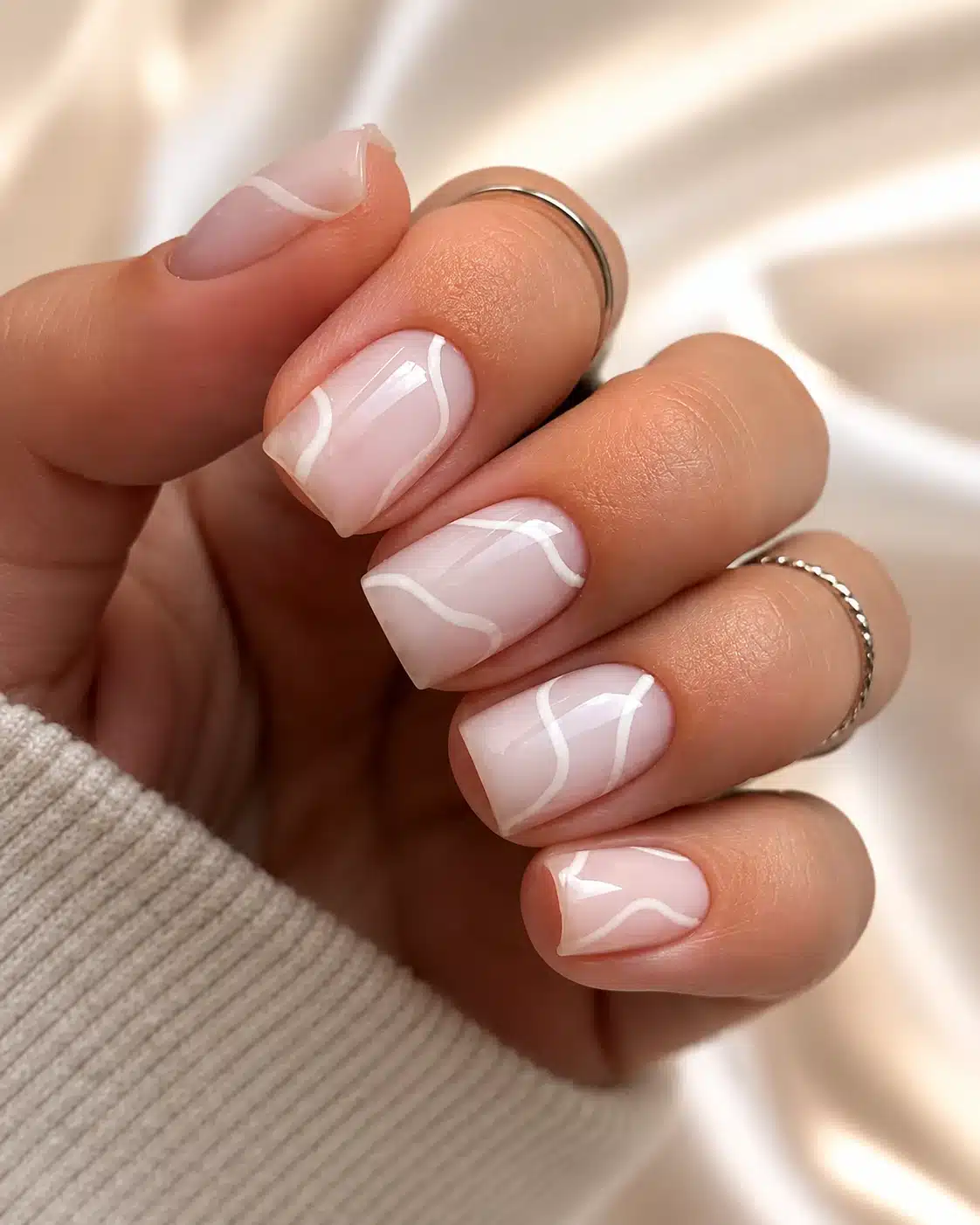 Milky White Nails With Design: Chrome, Flowers, Gold & Almond Ideas 11 Short glossy milky white nails with design