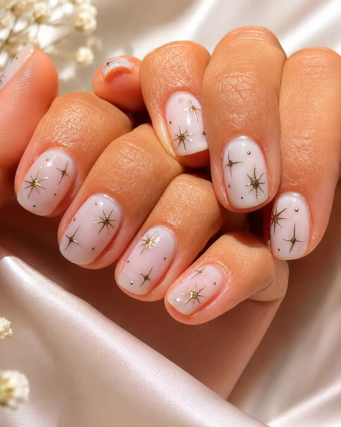 Milky White Nails With Design: Chrome, Flowers, Gold & Almond Ideas 10 Milky white nails with soft accent art