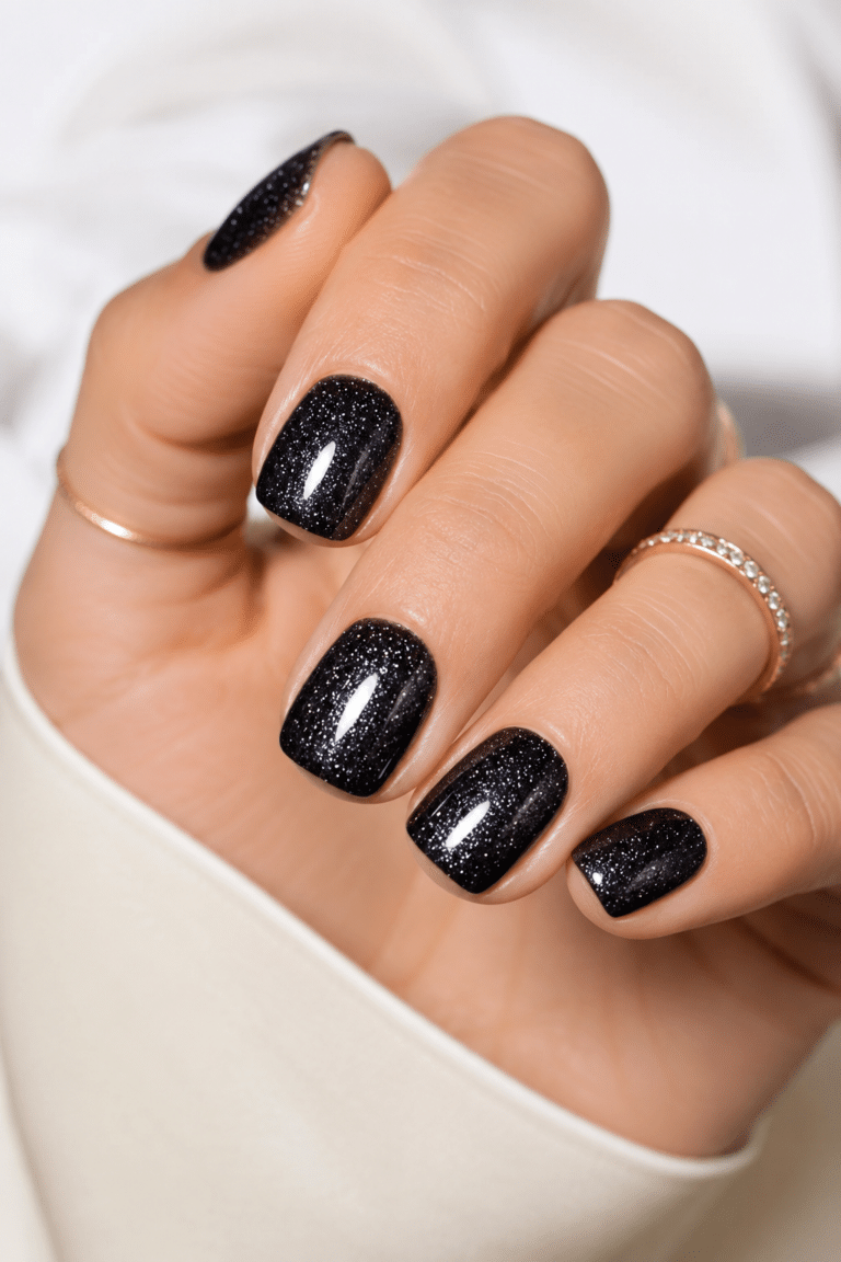 black gel nail polish with glossy dark manicure finish