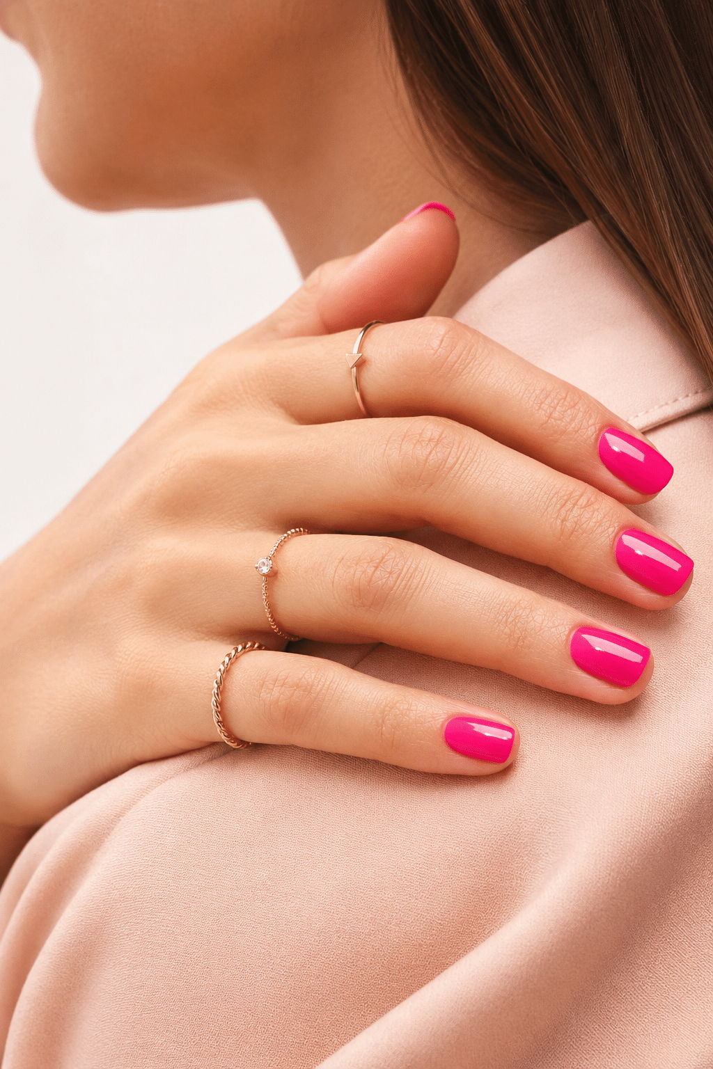 Classic neon pink nail varnish with a glossy bright manicure finish