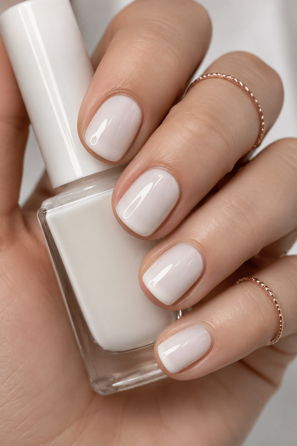 Crisp white square gel nail polish with glossy clean manicure finish