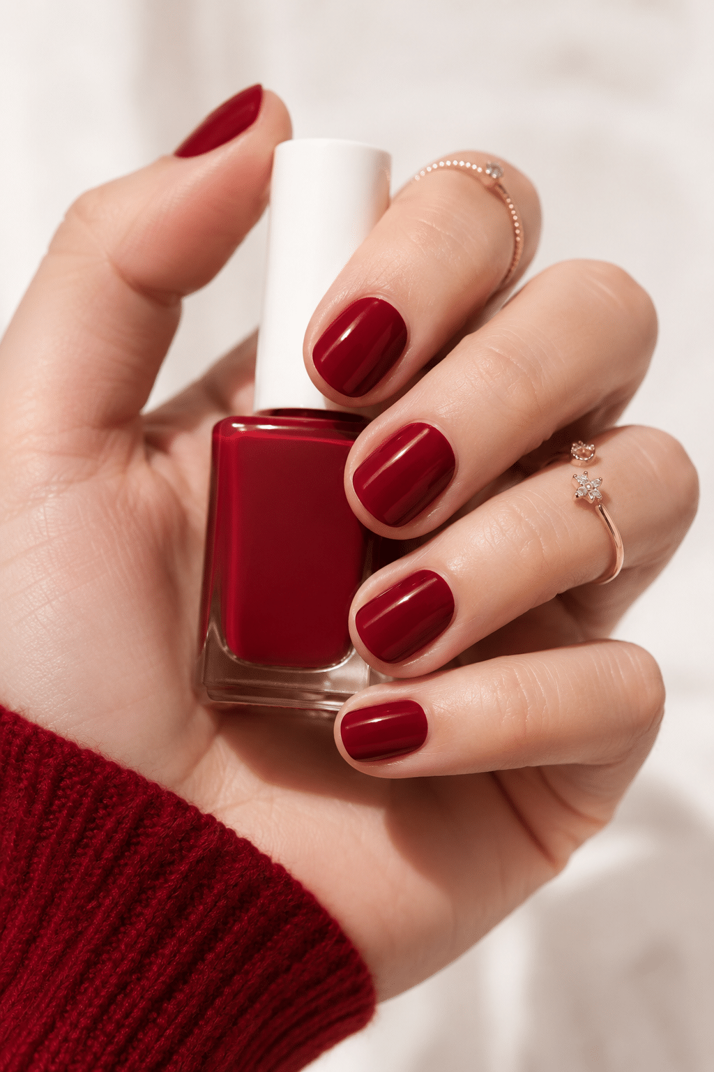 dark red gel manicure with glossy wine red polish finish