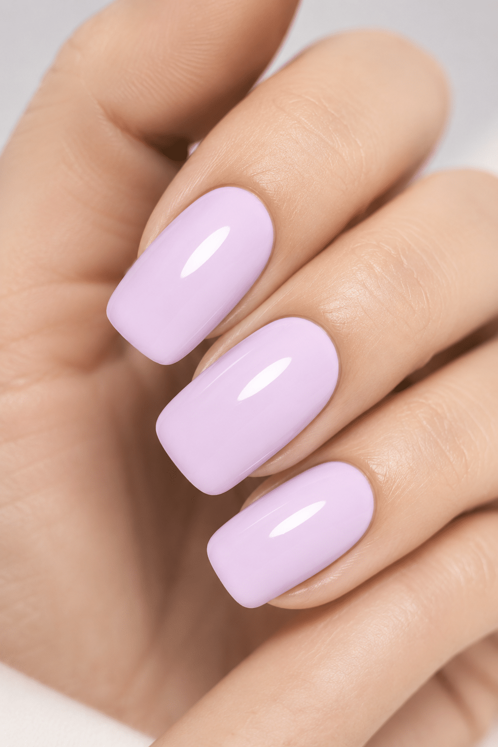 Milky baby pink gel nails with a soft creamy glossy finish