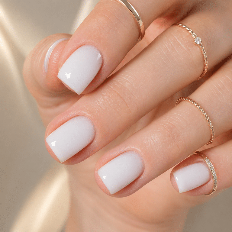 Milky white gel nail polish guide with glossy clean white gel manicure ideas