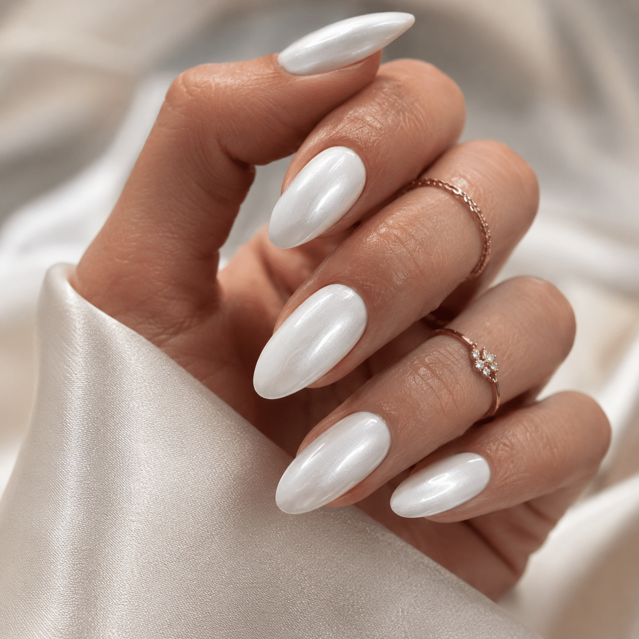 Opaque white gel nail polish with bright glossy manicure finish