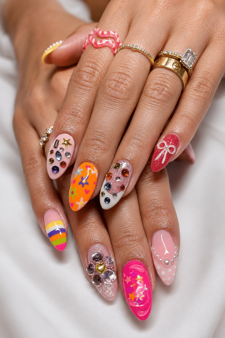 Summer nail designs 2026 trend mix with colorful glossy manicure ideas