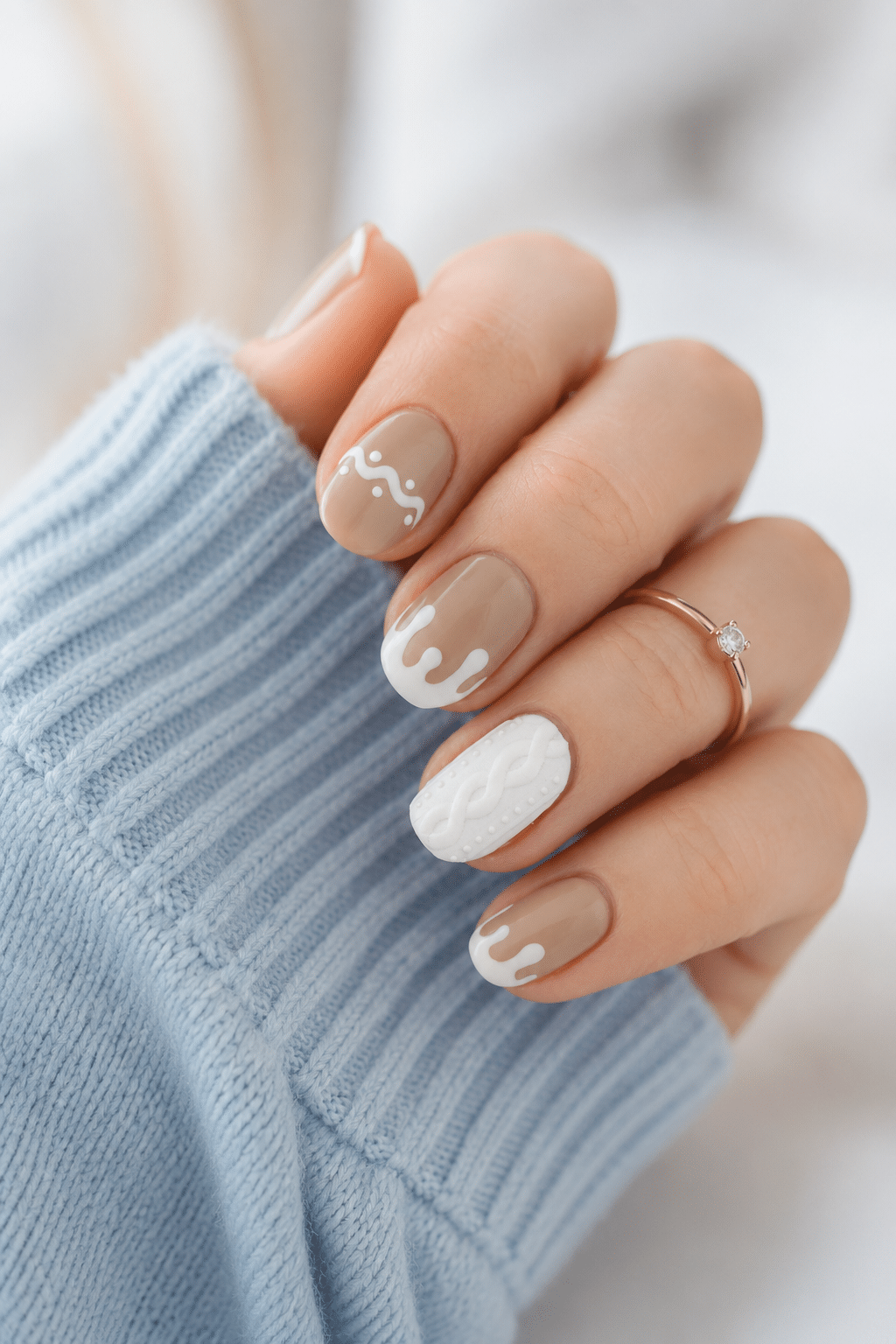 White accent gel nail polish design with glossy clean nail art detail