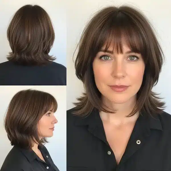 Hairstyles For Women Over 50 With Fine Hair That Make Every Strand Matter 27 Hairstyles For Women Over 50 With Fine Hair - Lob With Bangs And Face-Framing Layers