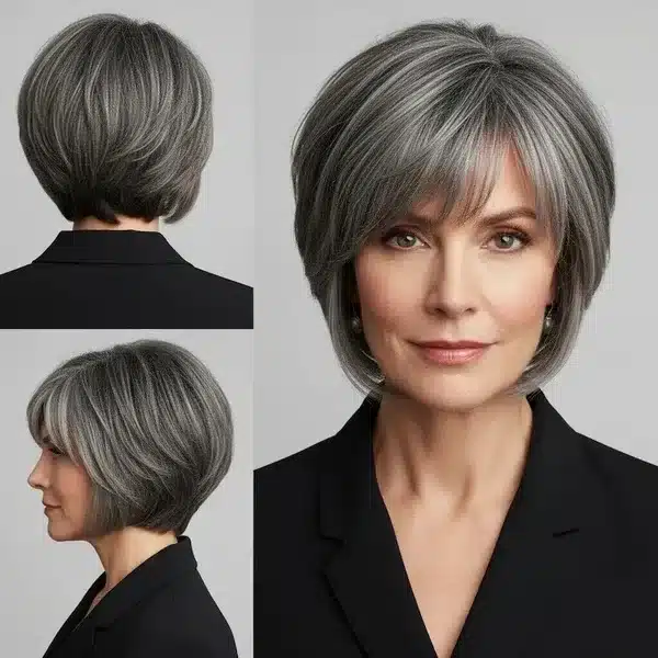 Hairstyles For Women Over 50 With Fine Hair That Make Every Strand Matter 30 Hairstyles For Women Over 50 With Fine Hair - Short Salt And Pepper Bob With Bangs
