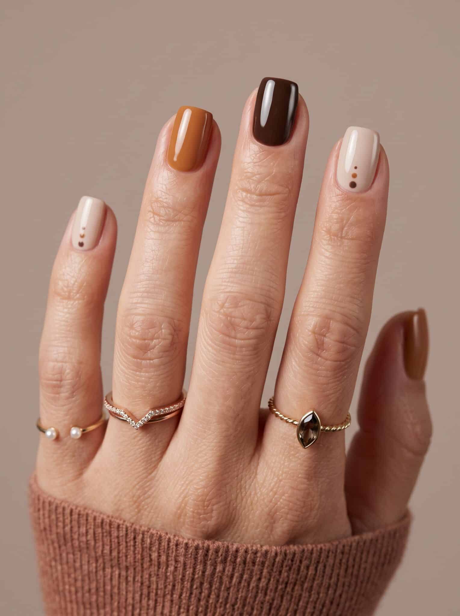 Nude manicure with black diagonal French tips on short nails