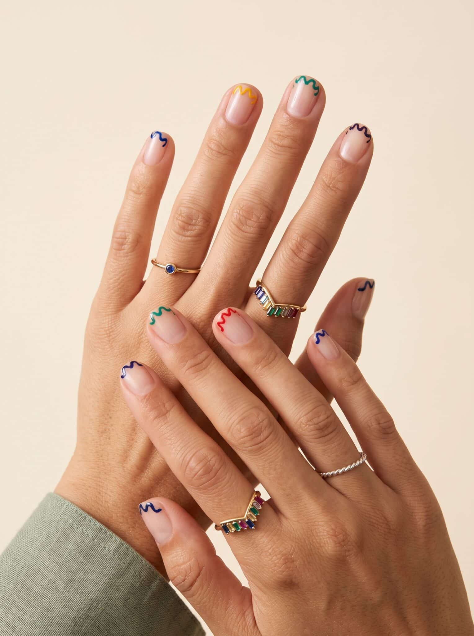 Milky blush manicure on short rounded nails