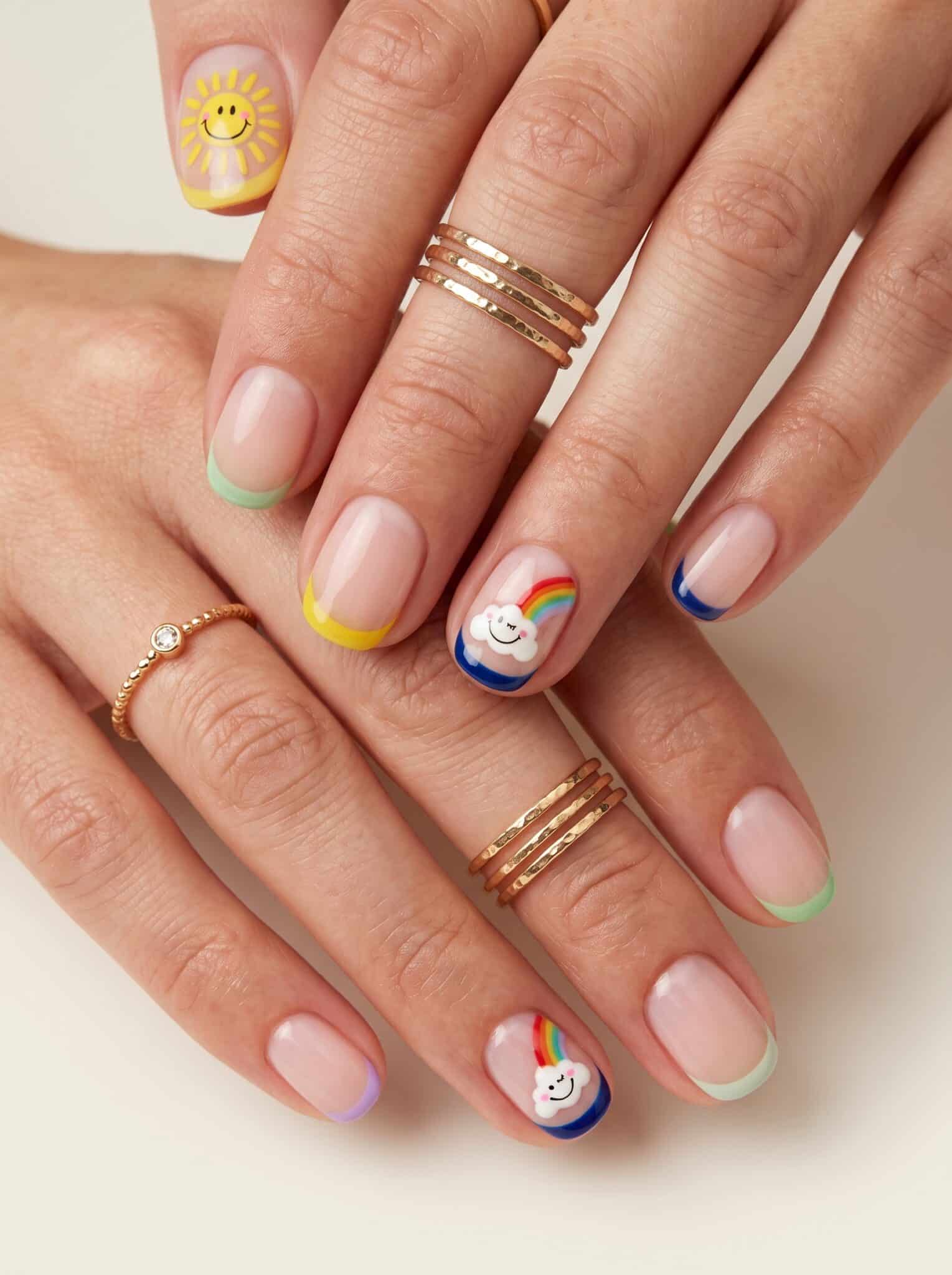 Nude nails with black asymmetric French tip details