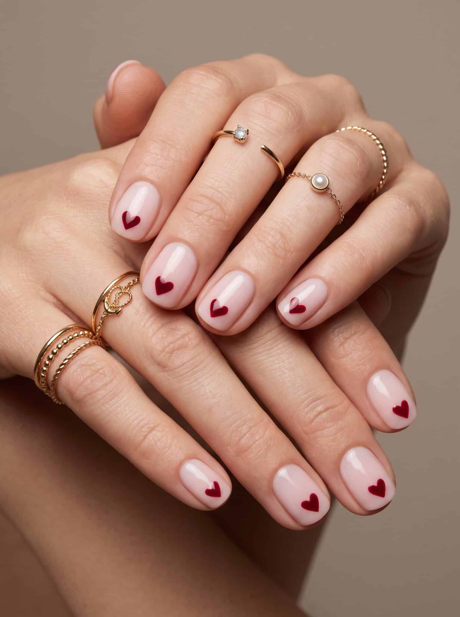Milky pale pink manicure on short rounded nails