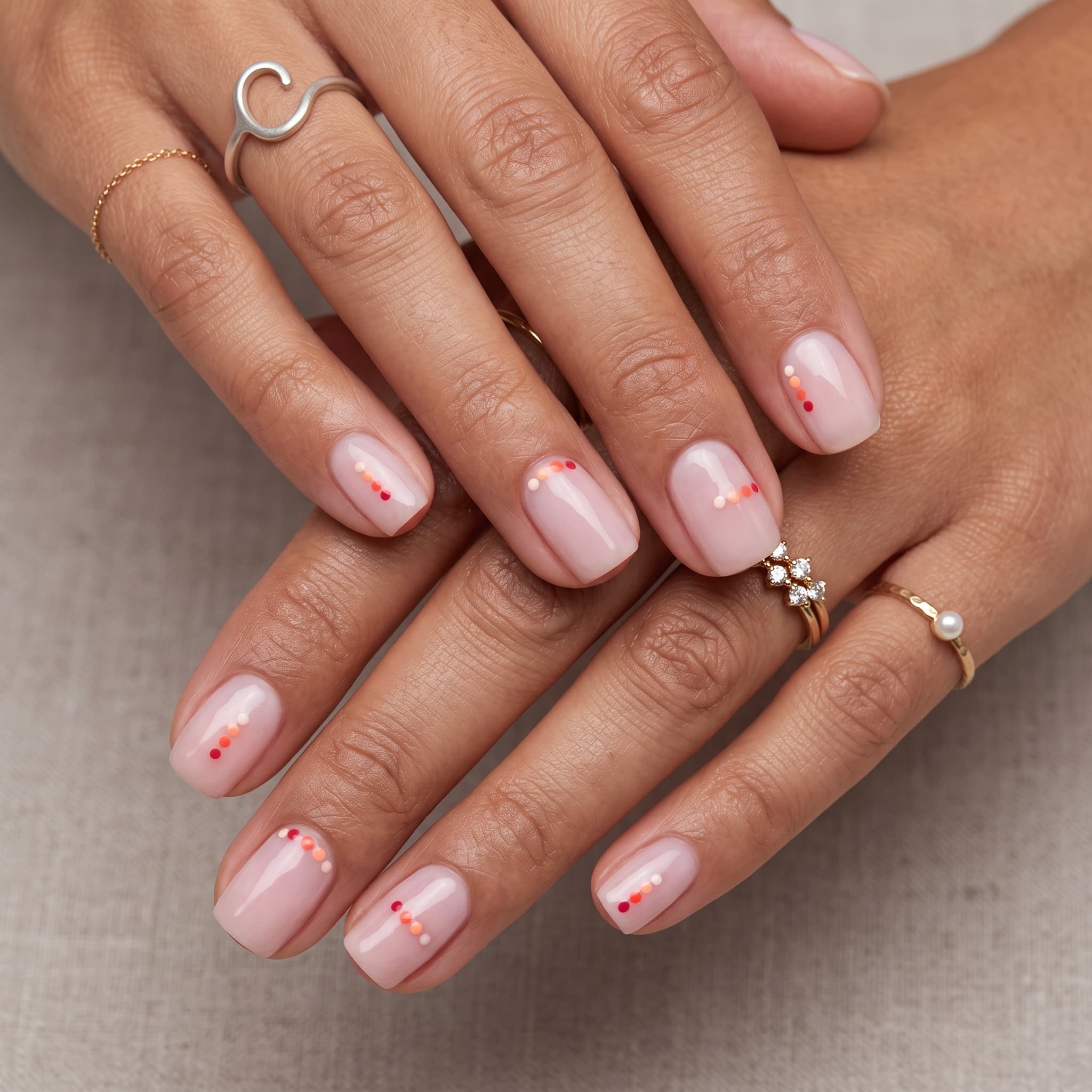 Shimmering blue cat-eye manicure on short rounded nails