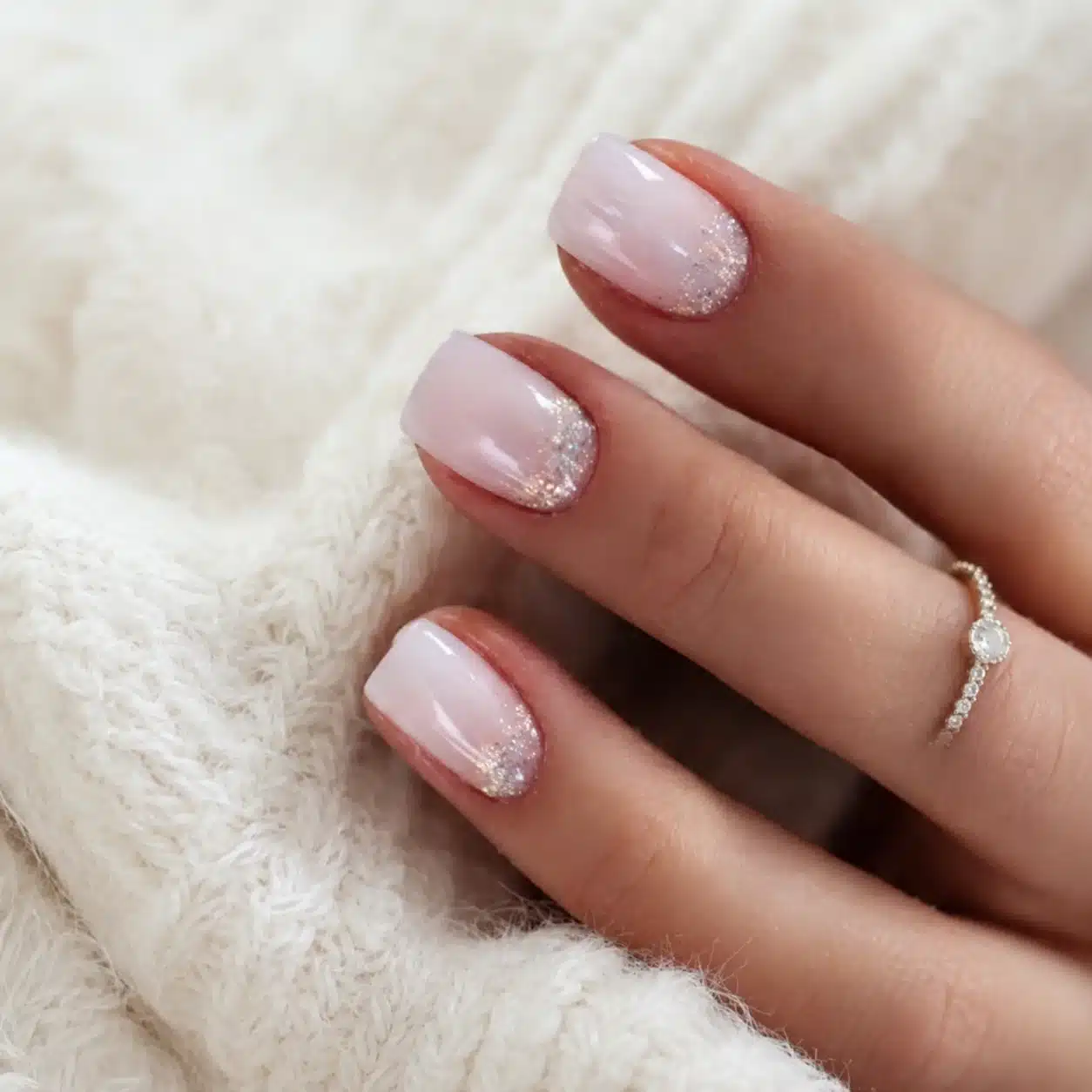 Milky White Nails With Glitter: 10 Soft, Sparkly Manicures 9 Short milky white nails with fine glitter