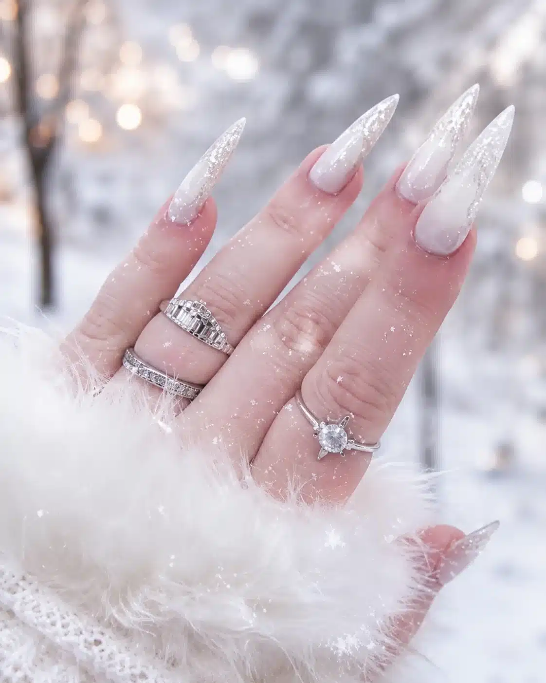 Milky White Acrylic Nails: 10 Ideas for Every Manicure Vibe 8 Snowy milky white acrylic nails with a winter finish