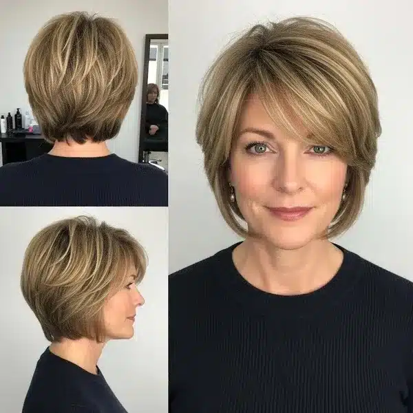 Hairstyles For Women Over 50 With Fine Hair That Make Every Strand Matter 33 Hairstyles For Women Over 50 With Fine Hair - Layered Short Bob With Side Bangs