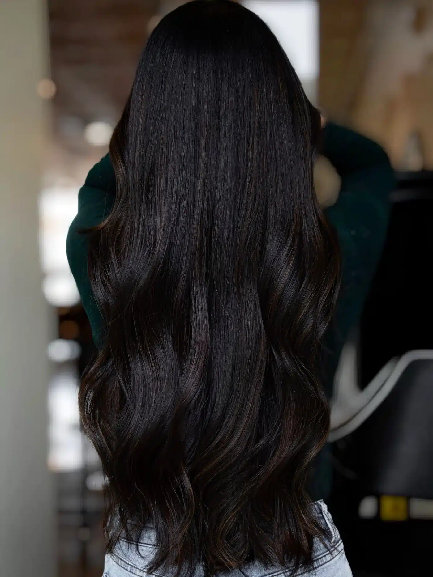 Espresso brown long waves representing 15 Glossy Dark Hair Color Ideas