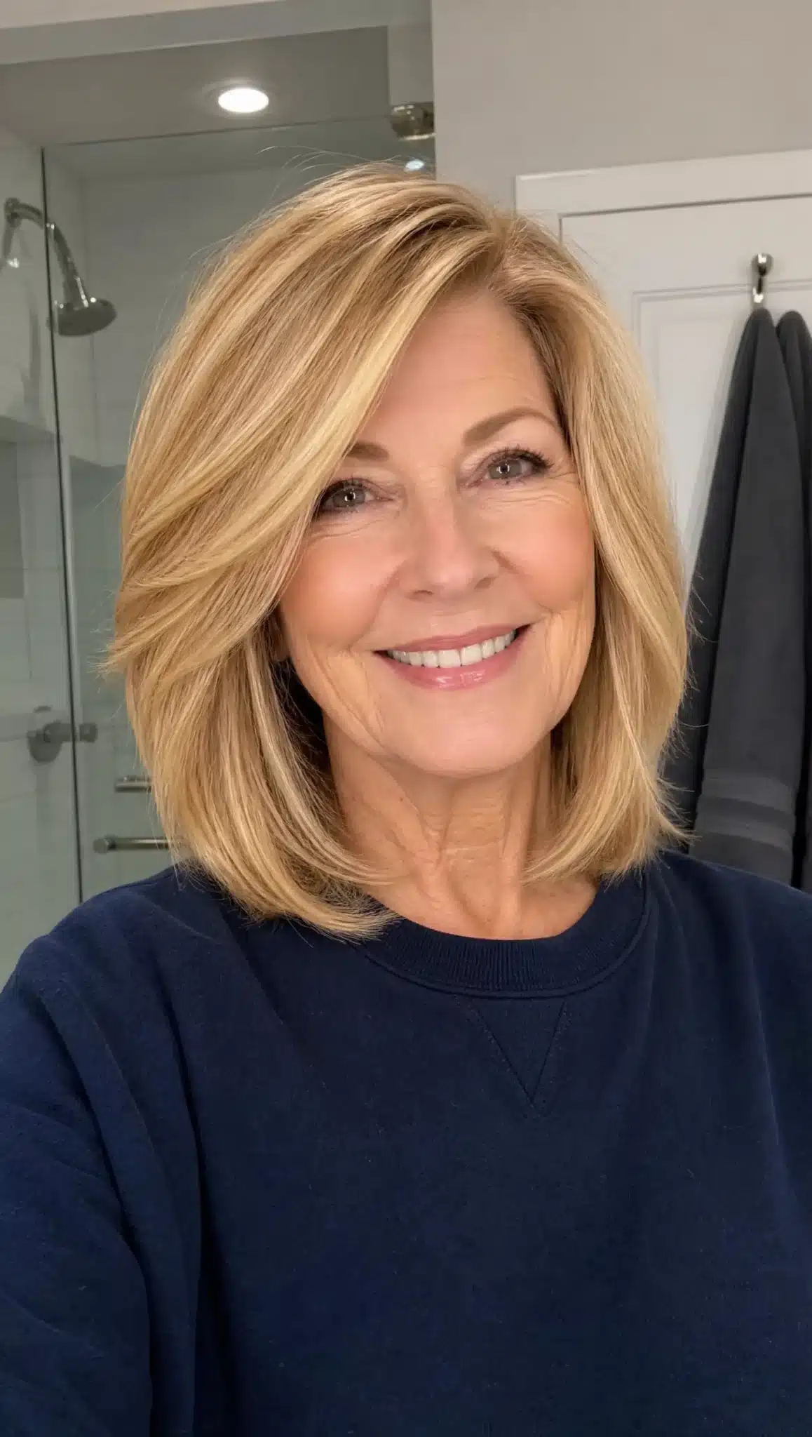 27 Chic Shoulder Length Hairstyles For Women Over 60 16 Long layered bob with golden blonde hair showcasing 27 chic shoulder length hairstyles for women over 60.
