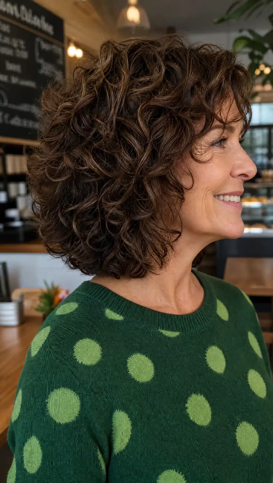27 Chic Shoulder Length Hairstyles For Women Over 60 19 Curly layered lob with chocolate brown hair displaying 27 chic shoulder length hairstyles for women over 60.