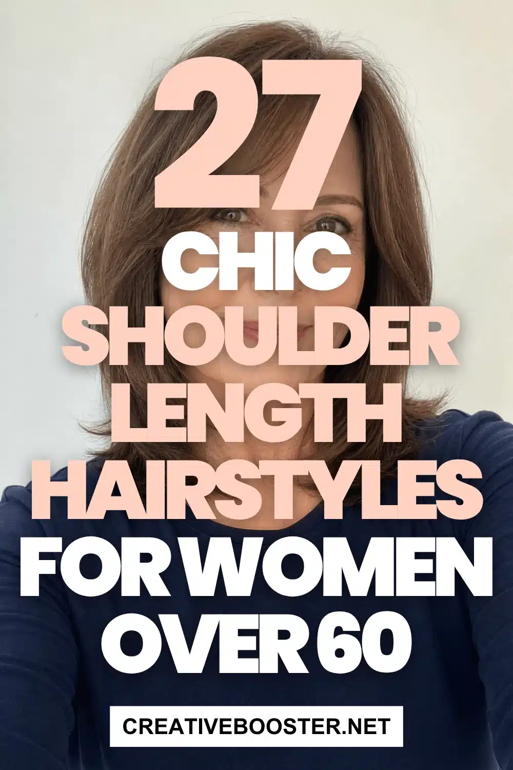 27 Chic Shoulder Length Hairstyles For Women Over 60 3 Pin graphic showcasing 27 chic shoulder length hairstyles for women over 60 with layered textures.
