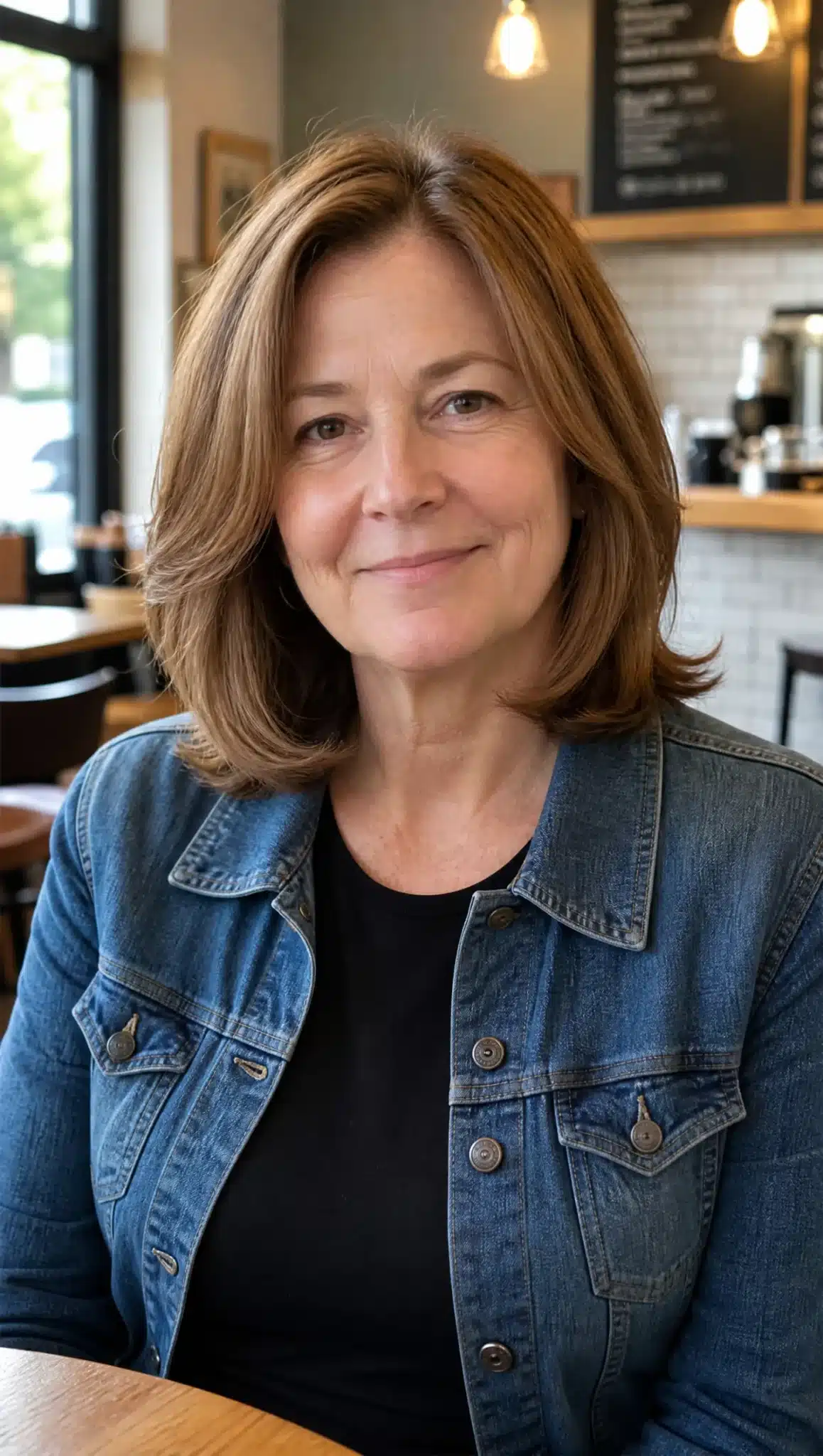 27 Chic Shoulder Length Hairstyles For Women Over 60 27 Flipped-end lob with honey brown hair illustrating 27 chic shoulder length hairstyles for women over 60.
